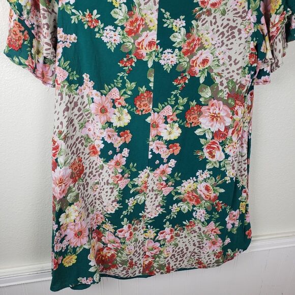 Andree by unit v-neck Teal pink floral dress tunic top size large - Picture 5 of 11